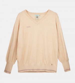 Pulovere Dama Anekke Beige Shoen V-neck Sweater | 1267-VQMOI
